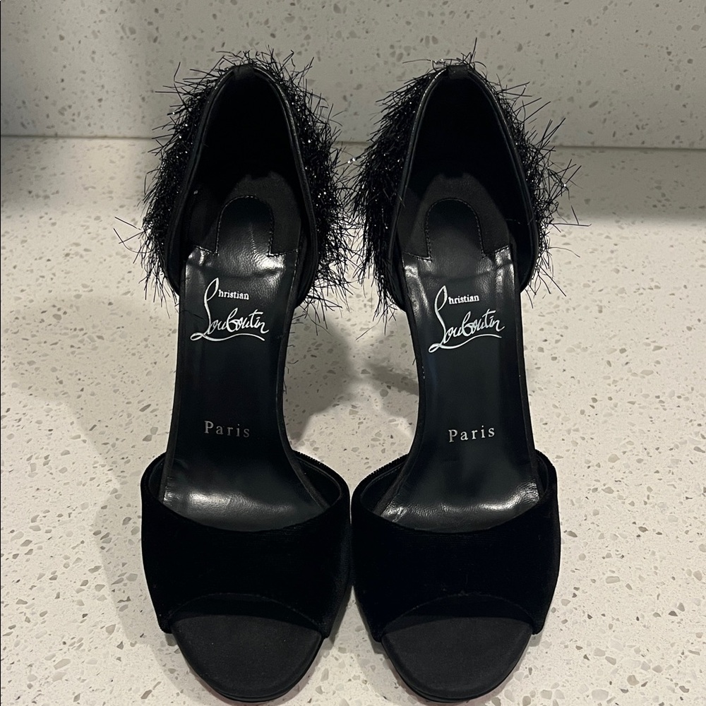 Christian Louboutin Black Feathered Heels